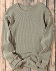Solid Ribbed Knit Round Neck Pullover Sweatshirt