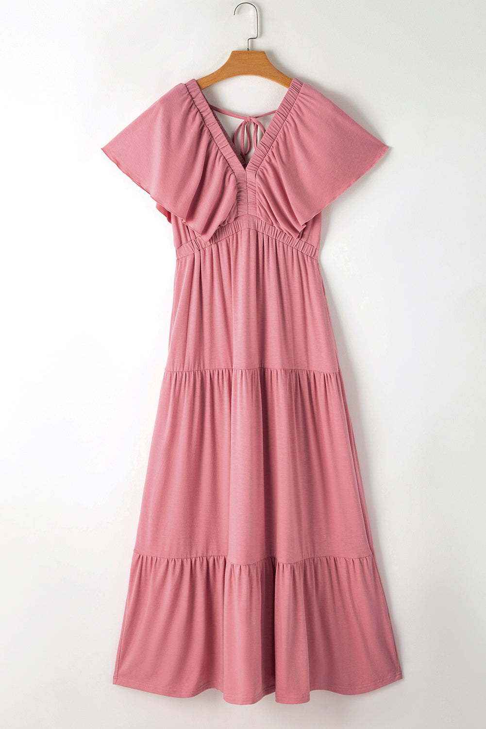 Kelsey Textured Flutter Sleeve Ruffled Maxi Dress
