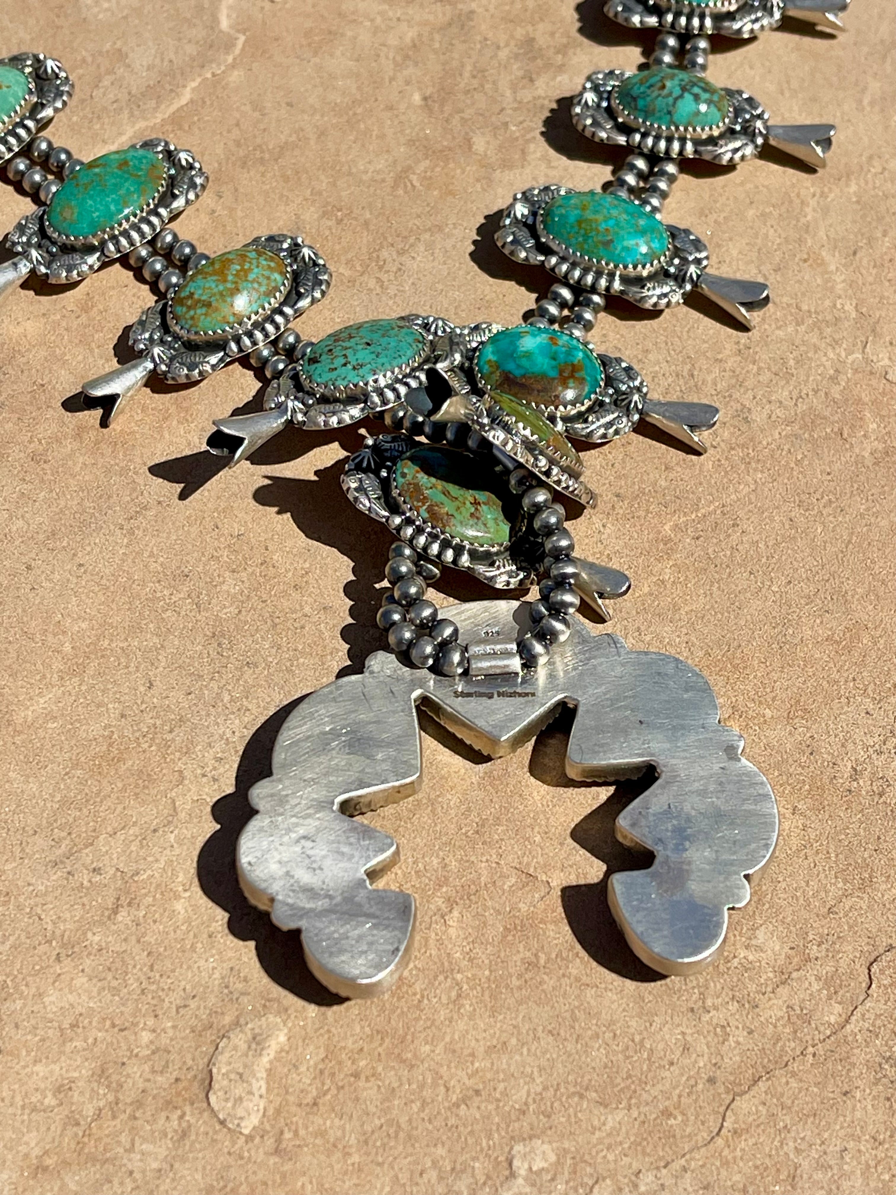 Handmade Sterling Silver & Royston Squash Blossom Necklace