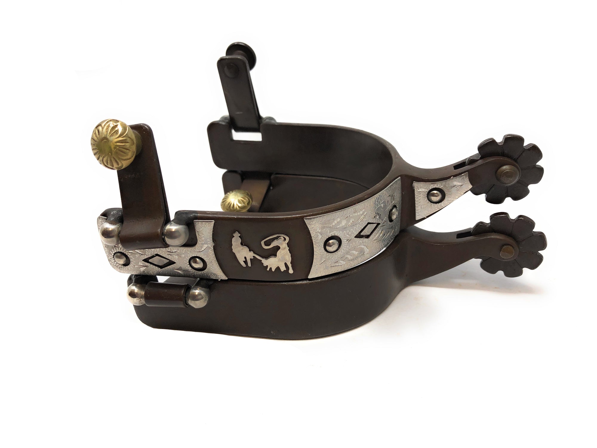 AJ Tack Men&#39;s Brown Antique Team Roping Offset Spurs