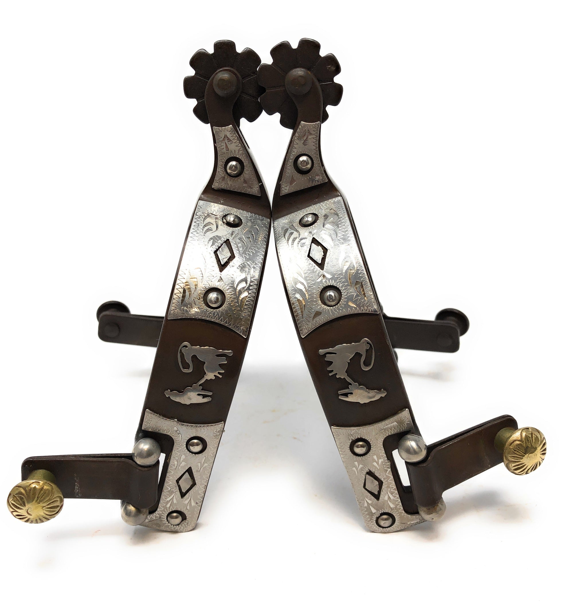 AJ Tack Men&#39;s Brown Antique Team Roping Offset Spurs