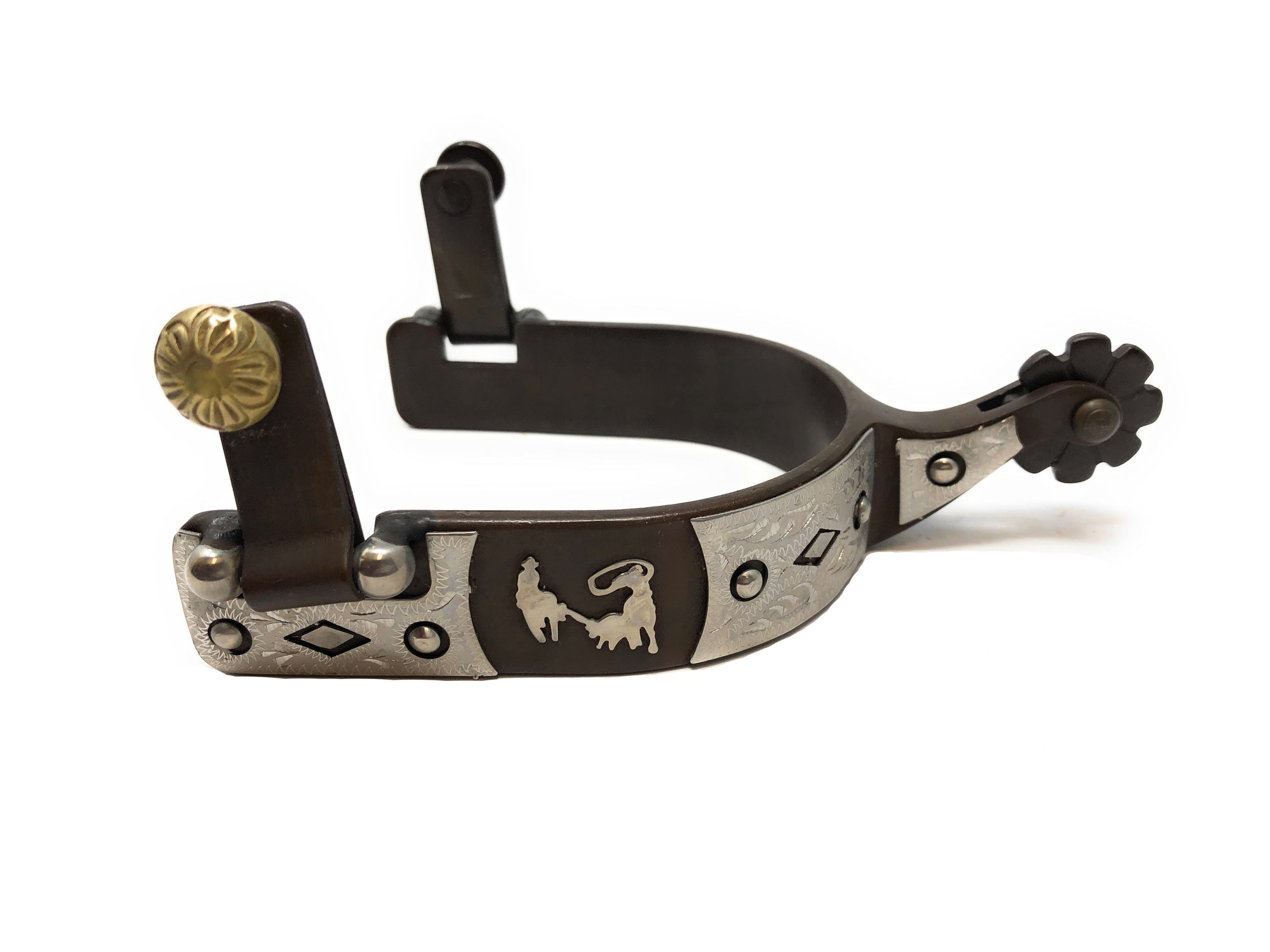 AJ Tack Men&#39;s Brown Antique Team Roping Offset Spurs