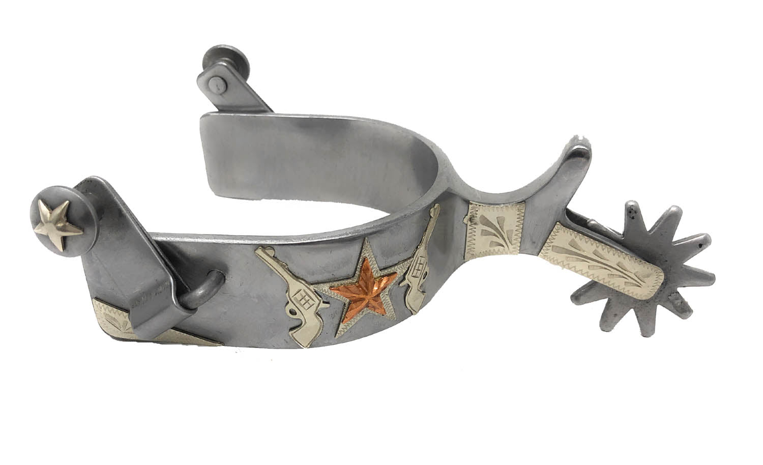 AJ Tack Men&#39;s Stainless Steel Stars and Double Shooter Spurs