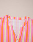 Plus Size Stripe Crinkled Half-Button V-Neck Blouse