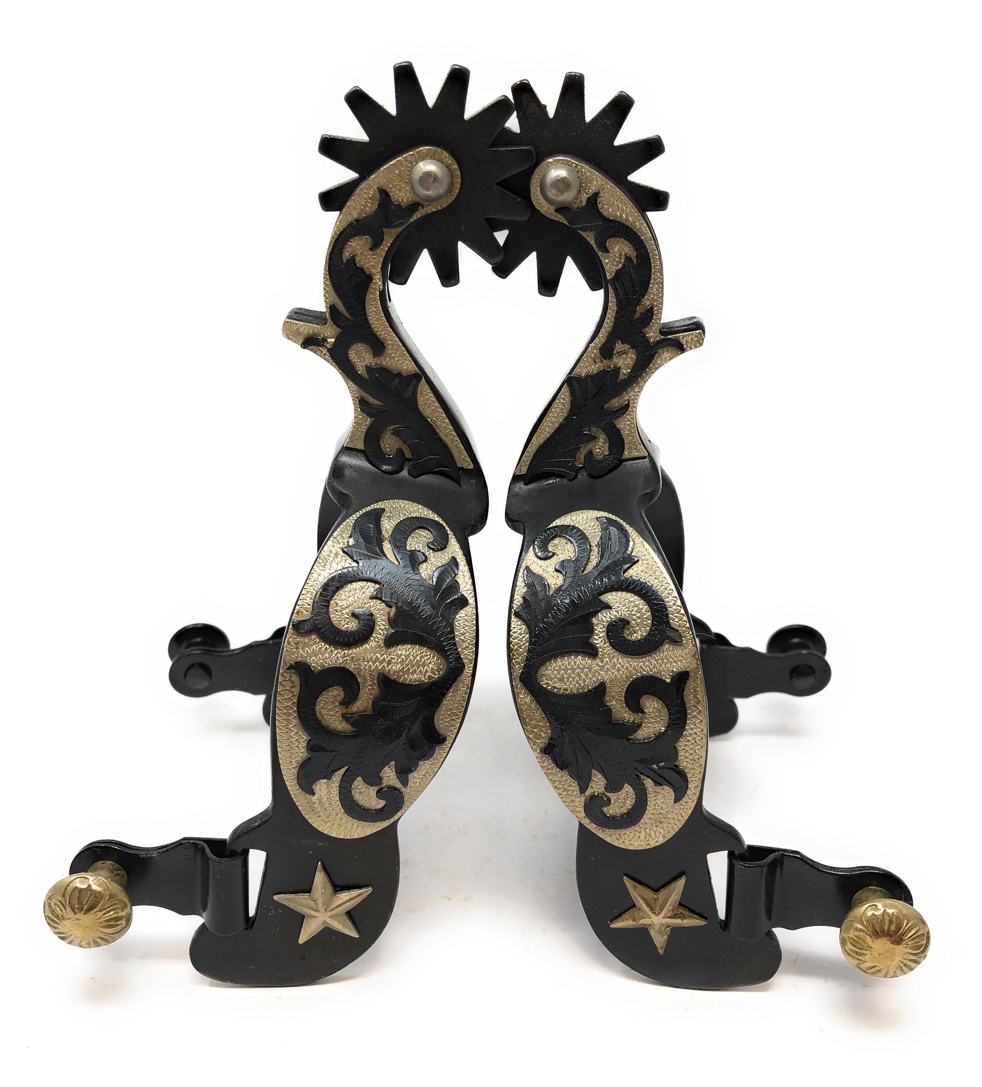 AJ Tack Men&#39;s Antique Brown Star and Floral Spurs