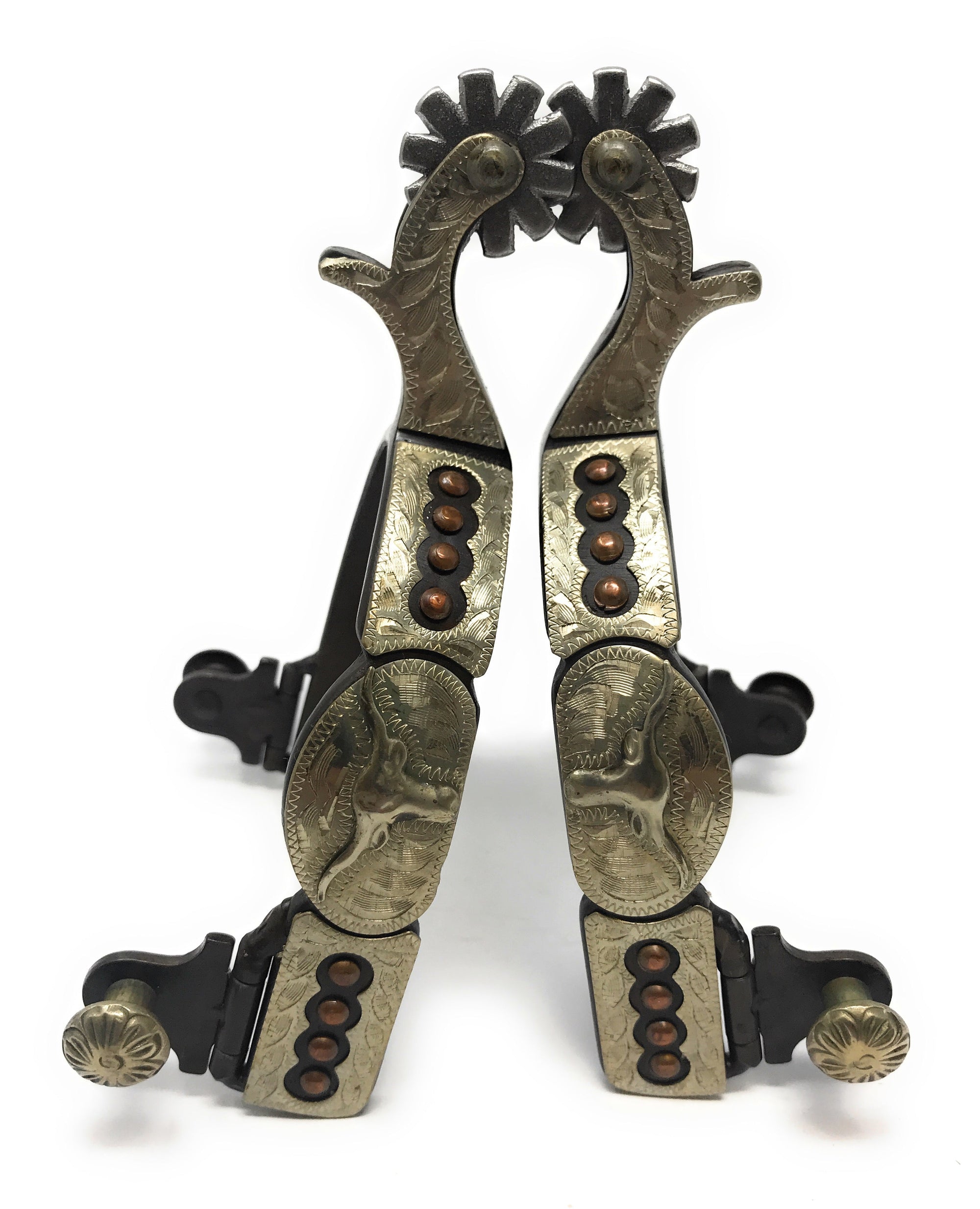 AJ Tack Men&#39;s Antique Brown Longhorn Engraved Spurs