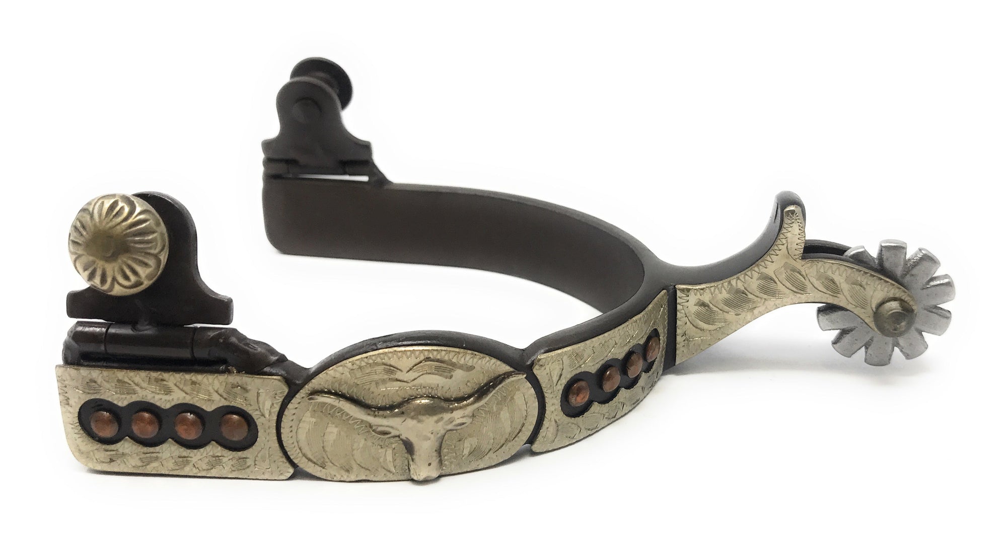AJ Tack Men&#39;s Antique Brown Longhorn Engraved Spurs