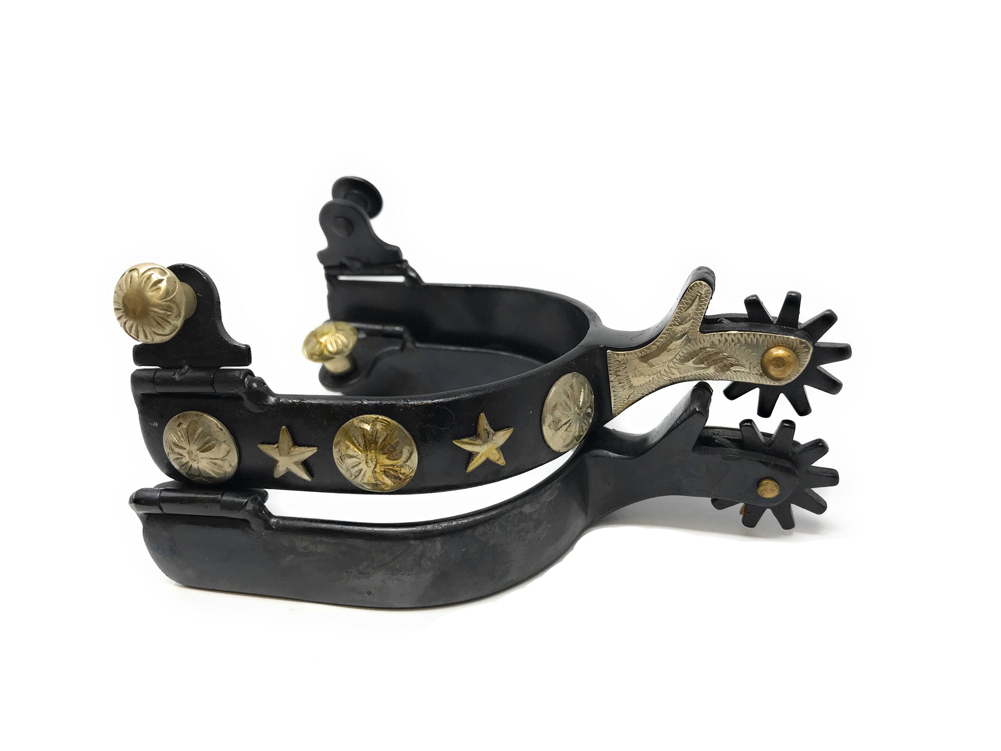 AJ Tack Men&#39;s Antique Brown Stars and Flowers Spurs