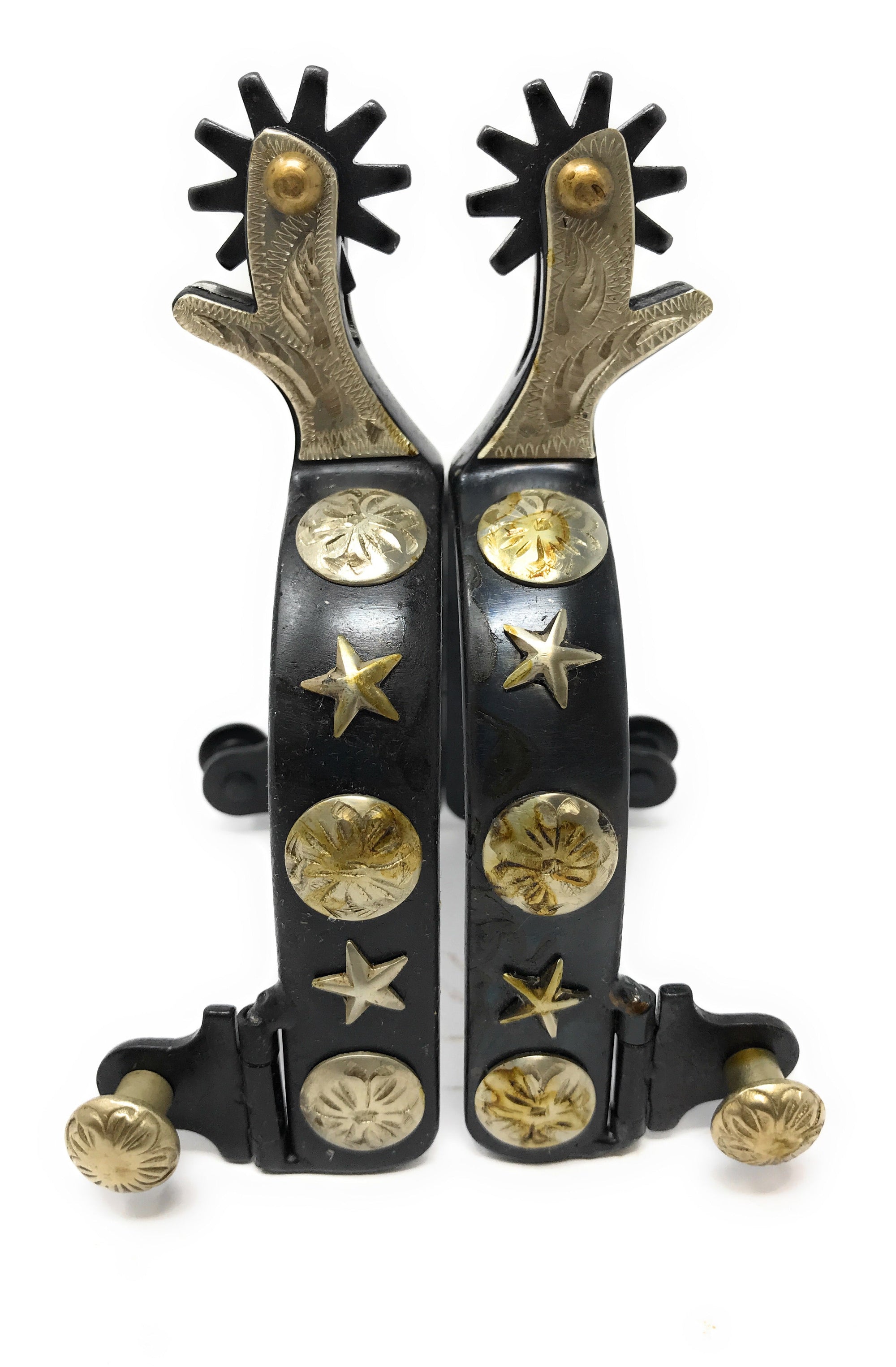 AJ Tack Men&#39;s Antique Brown Stars and Flowers Spurs