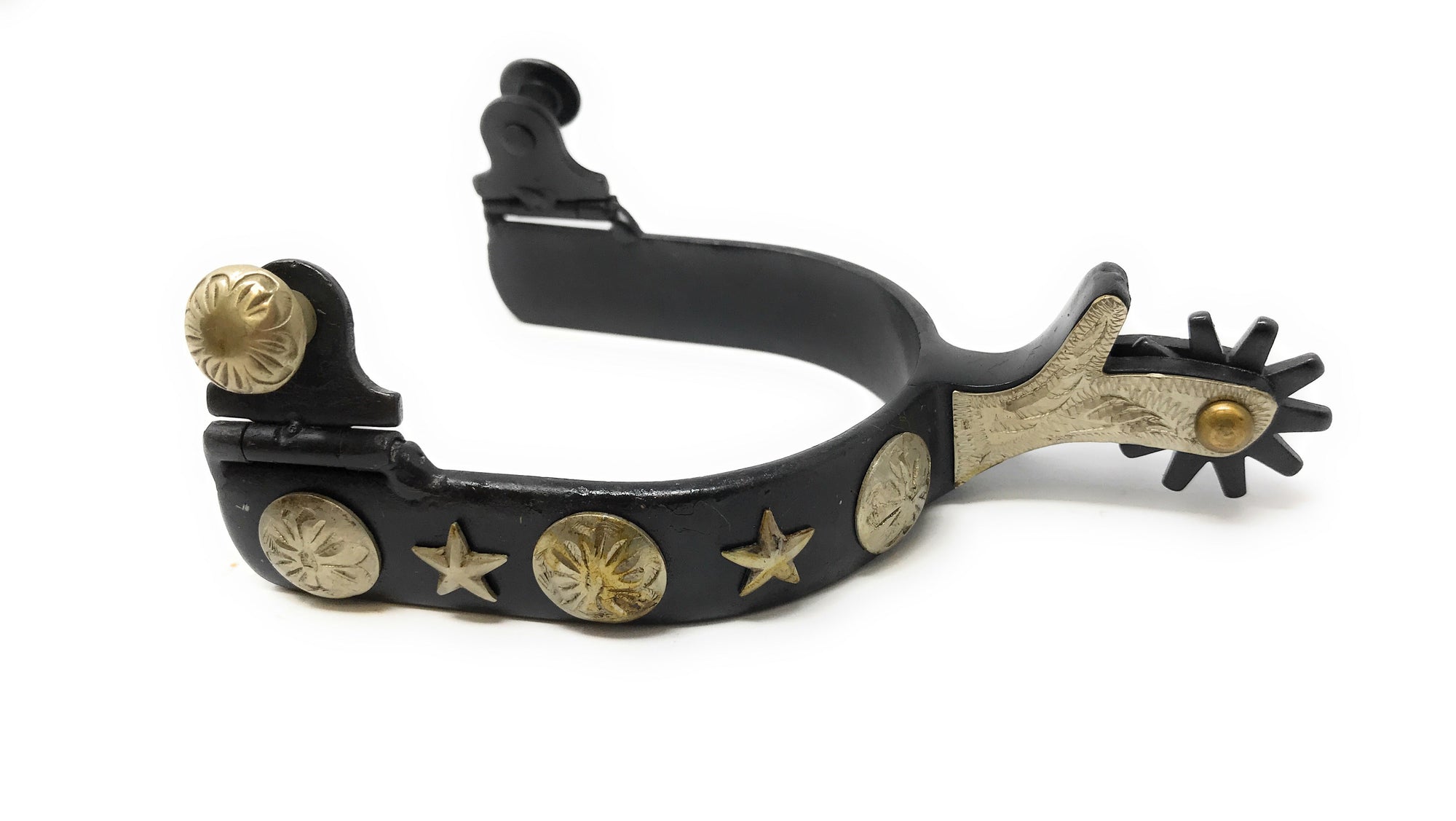 AJ Tack Men&#39;s Antique Brown Stars and Flowers Spurs