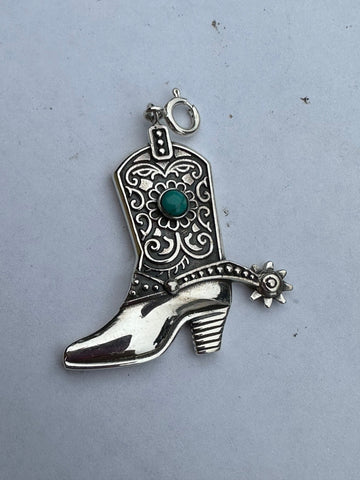 Sterling Silver and Turquoise Cowboy Boot Charm