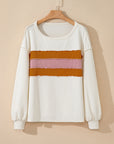 Corded Knit Reverse Seam Patchwork Drop Sleeve Top