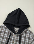 Checker Button-Up Chest Pocket Hooded Shacket
