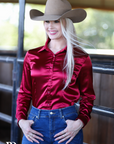 BURGUNDY SATIN PERFORMANCE RODEO SHIRT