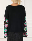 Floral Crochet Bell Sleeve Sweater