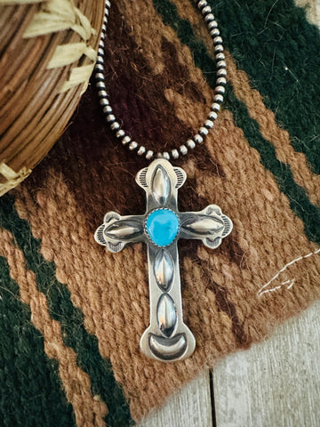 Navajo Sterling Silver & Turquoise Cross Pendant