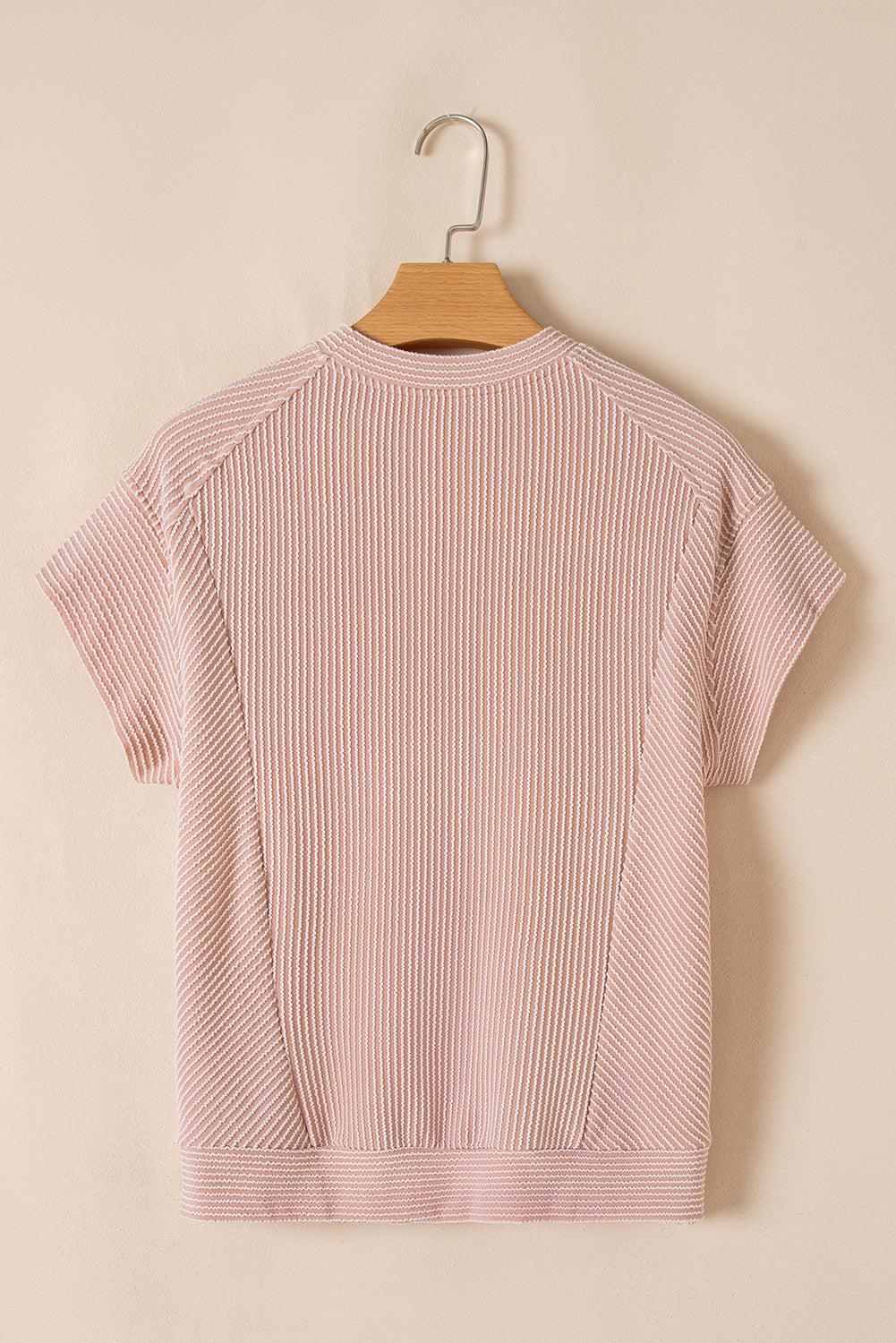 Solid Corded Short Sleeve T Shirt And Wide Leg Pants Set