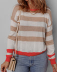 Stripe Colorblock Crewneck Drop Shoulder Sweater