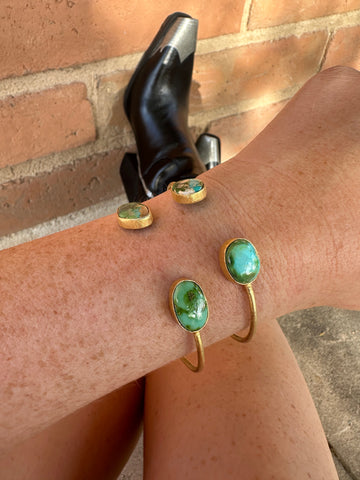 “The Golden Collection” Golden Horizon Handmade Natural Sonoran Mountain Turquoise 14k Gold Plated Adjustable Bracelet Cuff