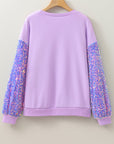 Solid Sequin Patchwork Long Sleeve Top