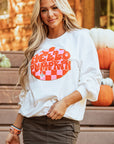 Halloween Pumpkin Terry Patched Pullover Sweatshirt