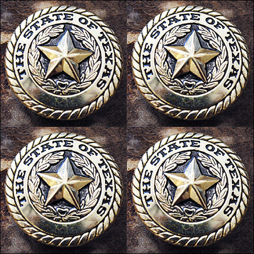 Screw Back Concho State Of Texas Star W/ Rope Edge Saddle