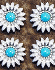 Western Screw Back Concho White Enamel Stone Floral Saddle Bling