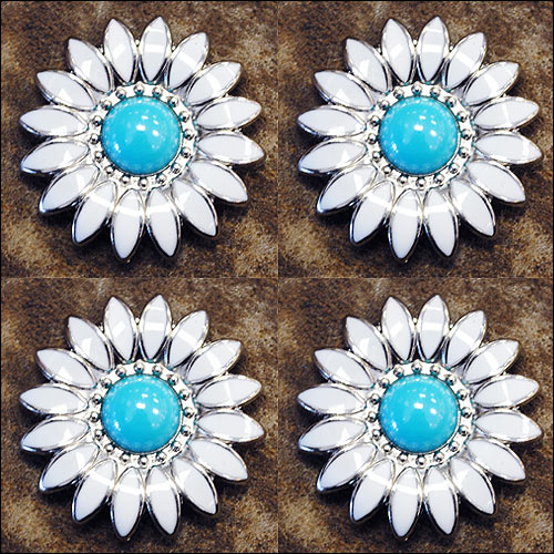 Western Screw Back Concho White Enamel Stone Floral Saddle Bling