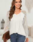 Lace Patchwork Raglan Sleeve Pleated Top