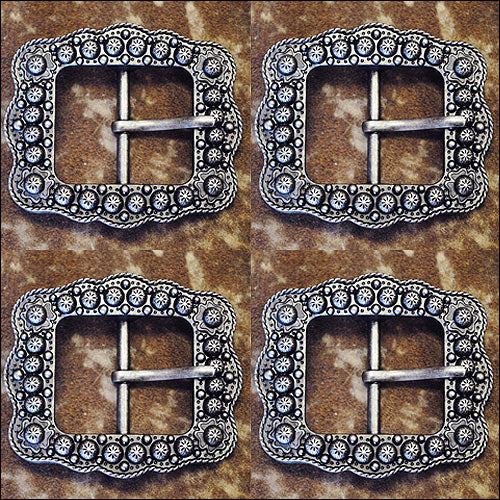 Western Screw Back Concho Silver Finished Belt Buckle With Rope Edge
