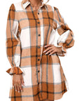 Plaid Ruffle Sleeve Shirt Dress