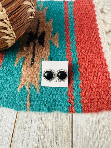 Navajo Onyx and Sterling Silver Stud Earrings
