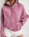 Solid Fleece-Lined Half-Zip Up Collar Sweatshirt