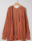 Plus Size Solid Pointelle Knit Open Front Cardigan