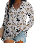 Baha Ranch Western Print Long Sleeve Top
