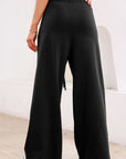 Solid Tied High-Waist Pleated Sweatpants