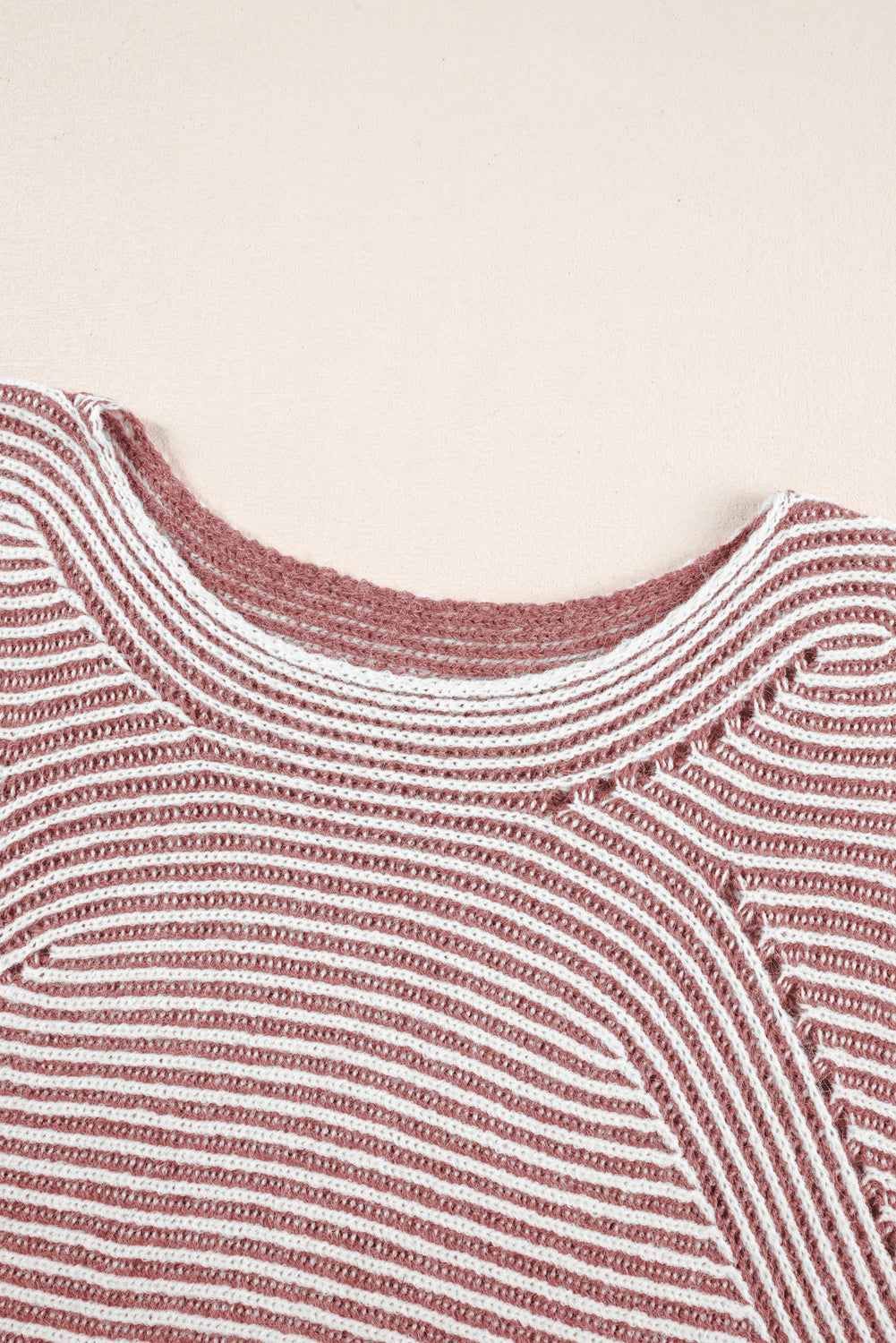 Stripe Ribbed Knit Boat Neck Sweater