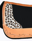 Hilason Western Wool Felt Horse Saddle Pad With Leopard Print Leather