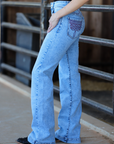 CHEYENNE TROUSERS - ACID WASH RED POCKET