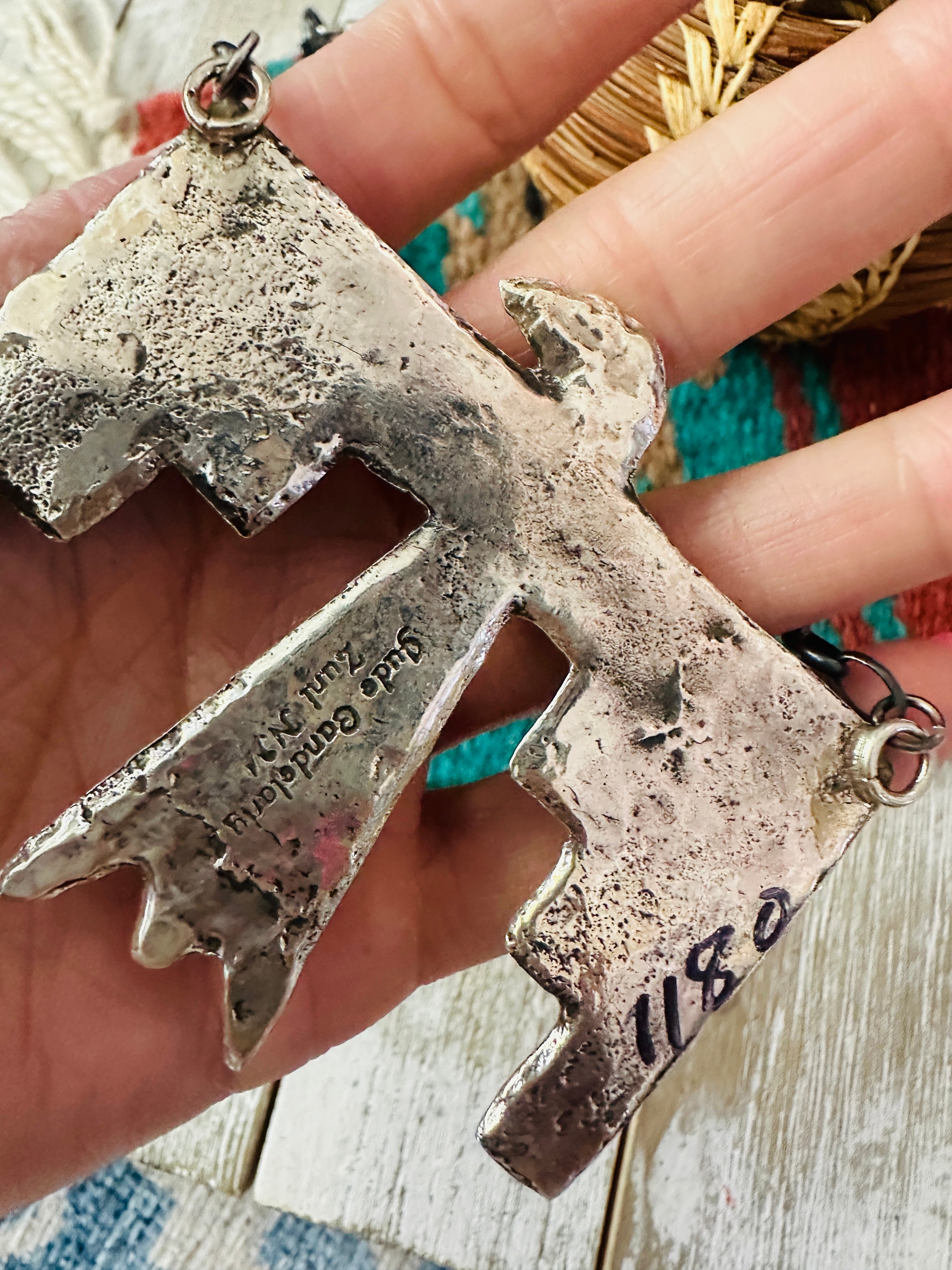 Zuni Sterling Silver & Cotton Candy Thunderbird Necklace by Jude Candelaria