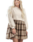 Plaid Patchwork High Waist Sweatshirt Mini Dress