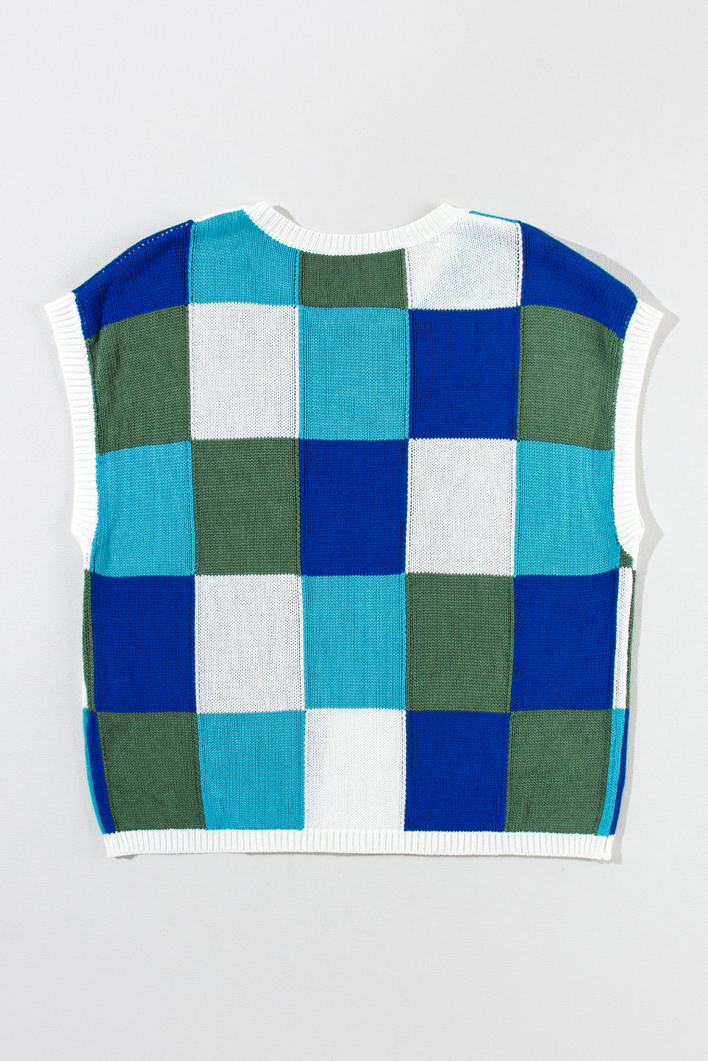 Colorblock Checker Cap Sleeve Sweater