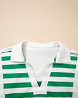 Stripe Colorblock Collared V-Neck Cropped Top
