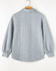 Solid Cable Knit Textured Puff Sleeve Shacket