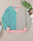 Stripe Colorblock Drop Shoulder Oversized Sweatshirt
