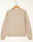 Solid Raw Edge Raglan Sleeve Side Slit Sweatshirt