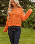 Solid Open Crochet Scallop Edge Sweater