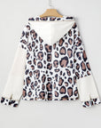 Leopard Waffle Knit Patchwork Zip Up Hoodie
