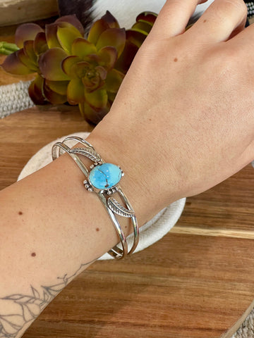 Handmade Sterling Silver Golden Hills Turquoise Cuff Bracelet-Adjustable