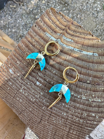 “The Golden Collection” MOON Hoops Handmade Turquoise & 14k Gold Plated Mini Hoop Earrings